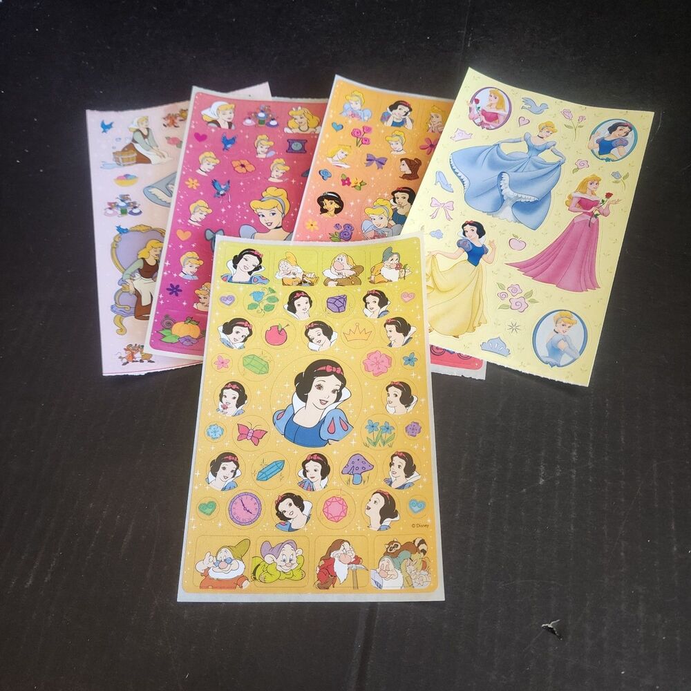 Lot of 5 Vintage Disney Princess & Snow White Sticker Sheets Sandylion